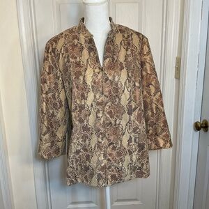 Animal Print Jacket Size 16 Zip Front 3/4 Sleeve Lightweight